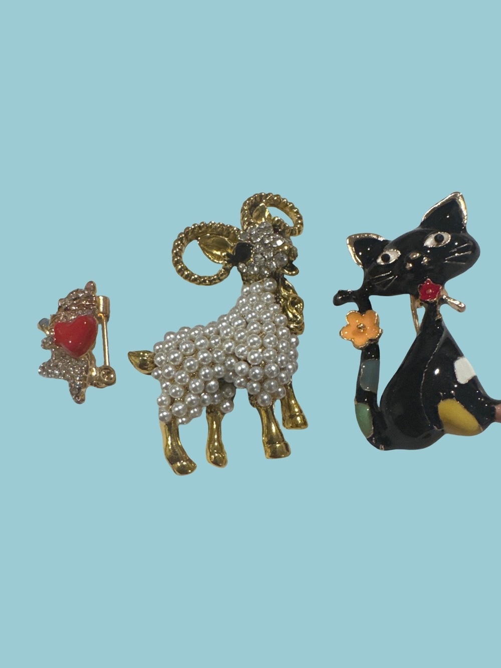 Pearl Ram & Black Cat Enamel Pin Trio